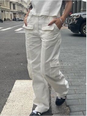 Brandy Melville White Kim Cargo Pants - Straight Utility Style